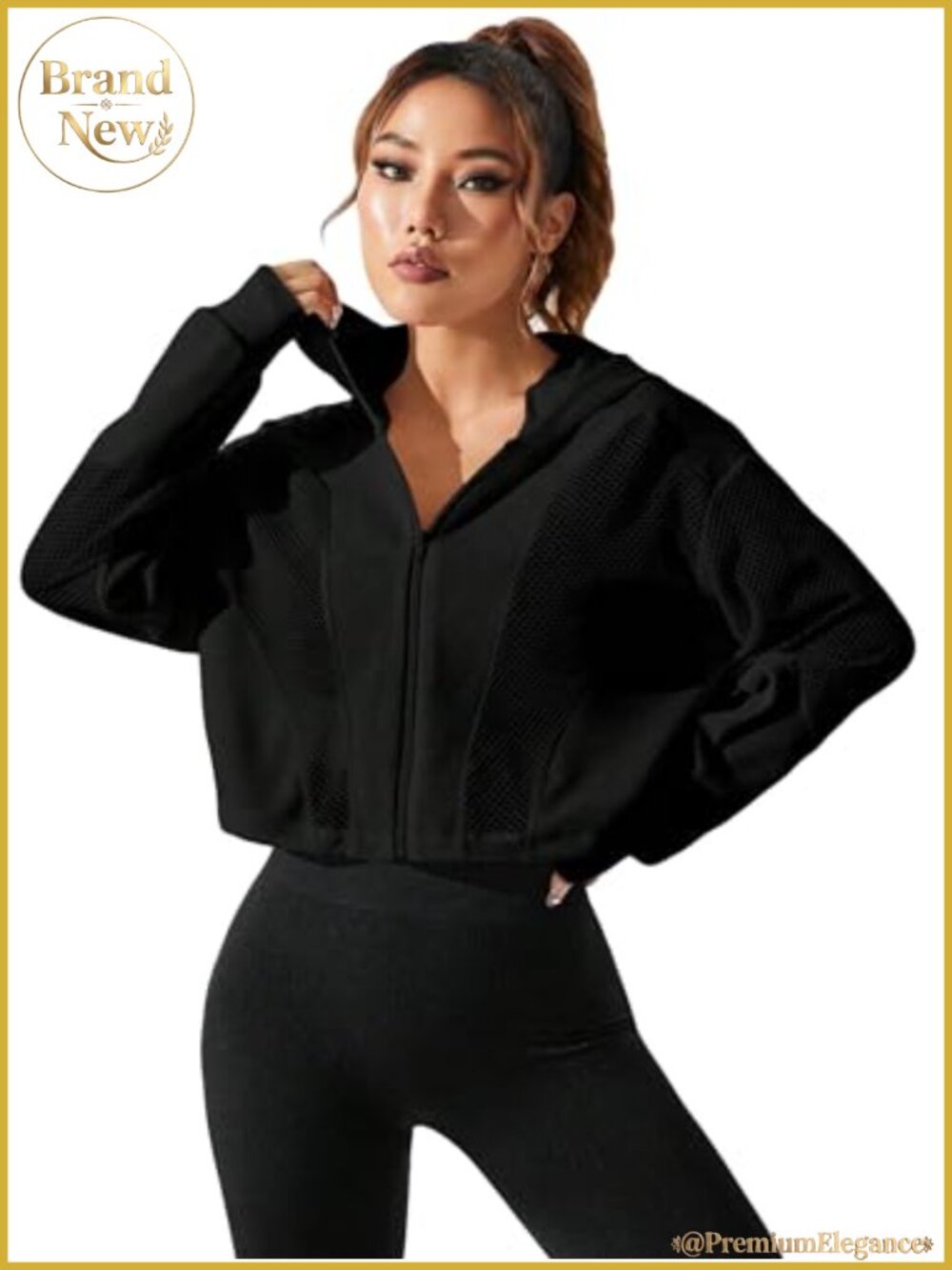 Women's Cropped Zip Up Hoodie Jacket Lightweight Drawstring Hem